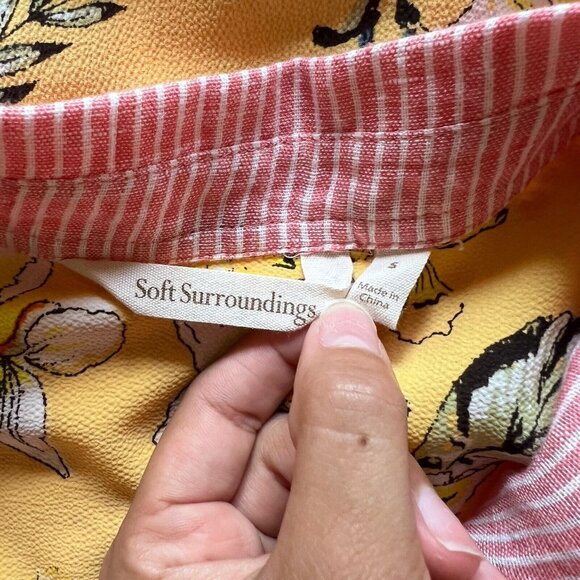 Soft Surroundings Women Eden Island Linen Shirt Size‎ Small Floral Loose Light - Picture 7 of 12